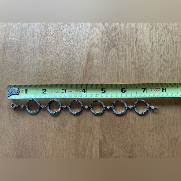 Women’s Circle Link Chain Bracelet, 925 Sterling Silver & Rhinestones 7.5 inches - Picture 7 of 7